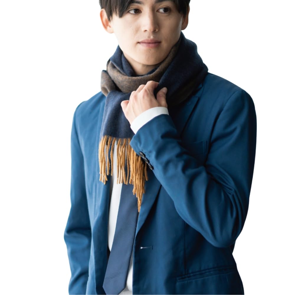 【未使用品】コロンボ☆ブルー/ネイビー☆中判☆メンズ☆カシミア☆マフラー トップイズム TopIsm 日本製 マフラー メンズ ロングマフラー